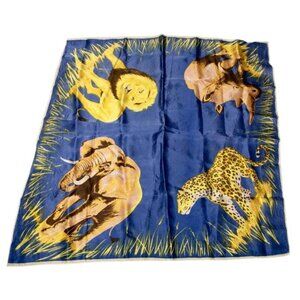 Vintage African Wildlife Print Silk Scarf Headwear Accessory